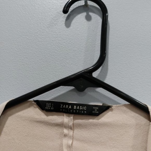 Zara Waterfall Open Front Faux Suede Blazer Jacket Coat Large Beige - Picture 2 of 5